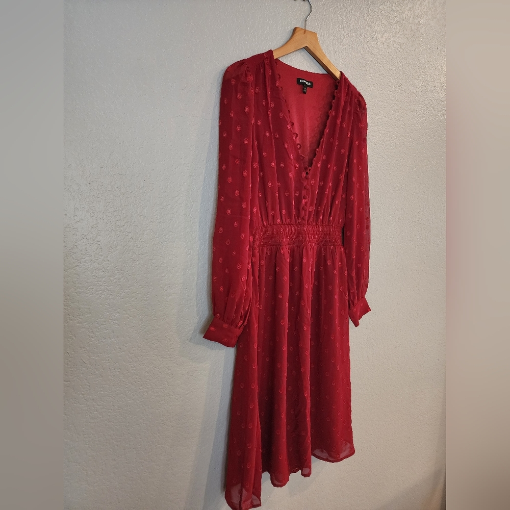 Express Red Polka Dot Midi Dress